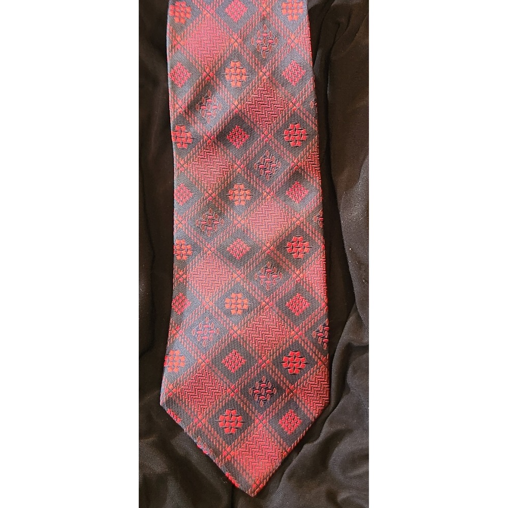 Villa Bugatti Silk Tie Mens OS Red Navy Excellent Geometric Italian Luxury